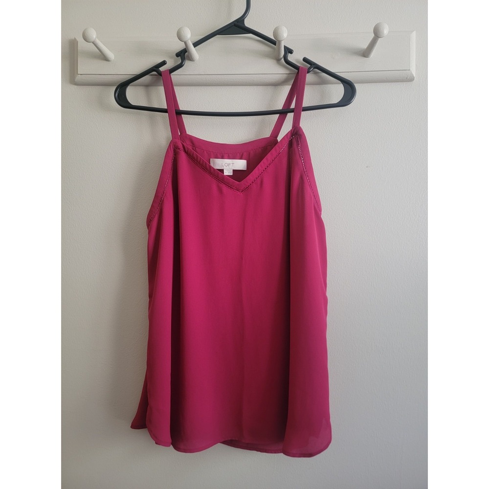 LOFT Women's Tank XS Cranberry Sleeveless V Neck Suit Layer Blouse Pull-on Lined